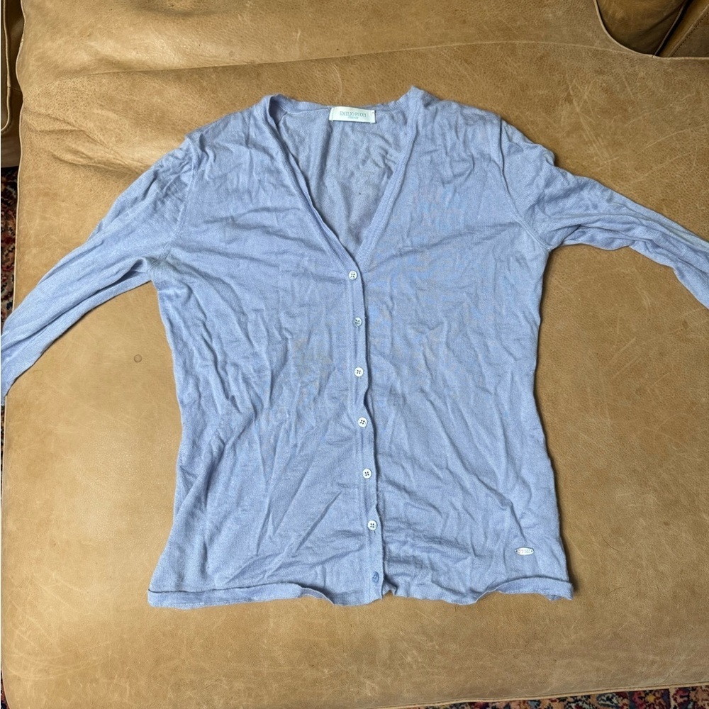 Emilio Pucci Women’s Light Blue Cashmere Cardigan Women’s Size 10 (Flawed)